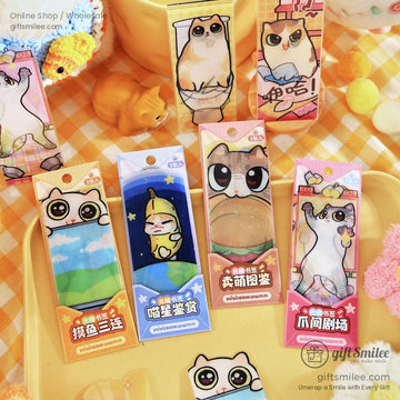 Set of colorful magnetic bookmarks featuring cute cartoon cats in various poses