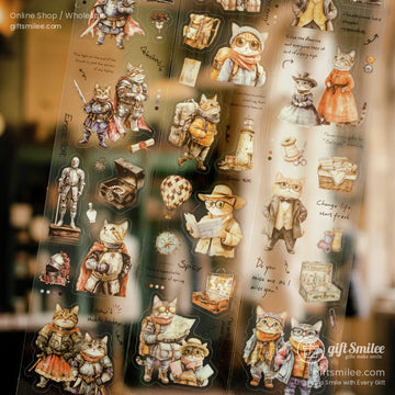 Vintage-style cat-themed stickers featuring whimsical characters in costumes for crafting and journaling
