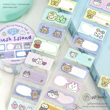 Plush Island masking tape roll with cute pastel animal designs