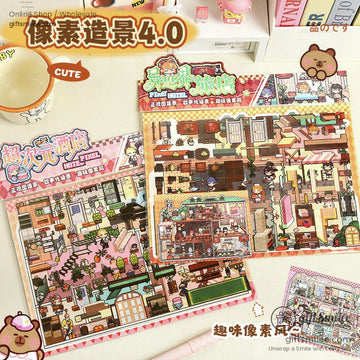 Pixel Hotel DIY sticker sheets with vibrant miniature scenes and accessories for creative crafting