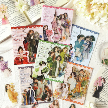 Vibrant sticker set featuring illustrated characters with floral and fashion themes, perfect for journaling and scrapbooking