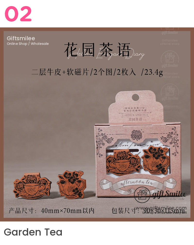 Cat And Tea Themed Magnetic Leather Bookmarks | KS-BM-109
