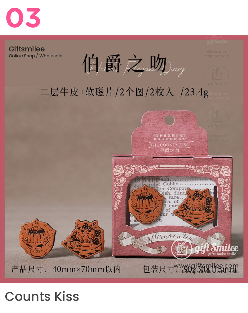 Cat And Tea Themed Magnetic Leather Bookmarks | KS-BM-109