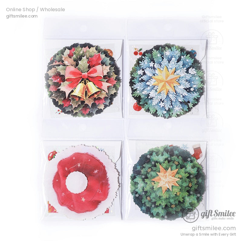 Pack of 3D Christmas greeting cards, showcasing wreath and festive ornament designs