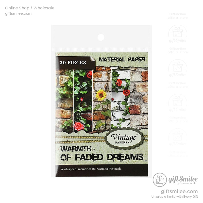 A single pack of Faded Dreams material paper showcasing vintage floral and brick wall patterns for DIY crafts