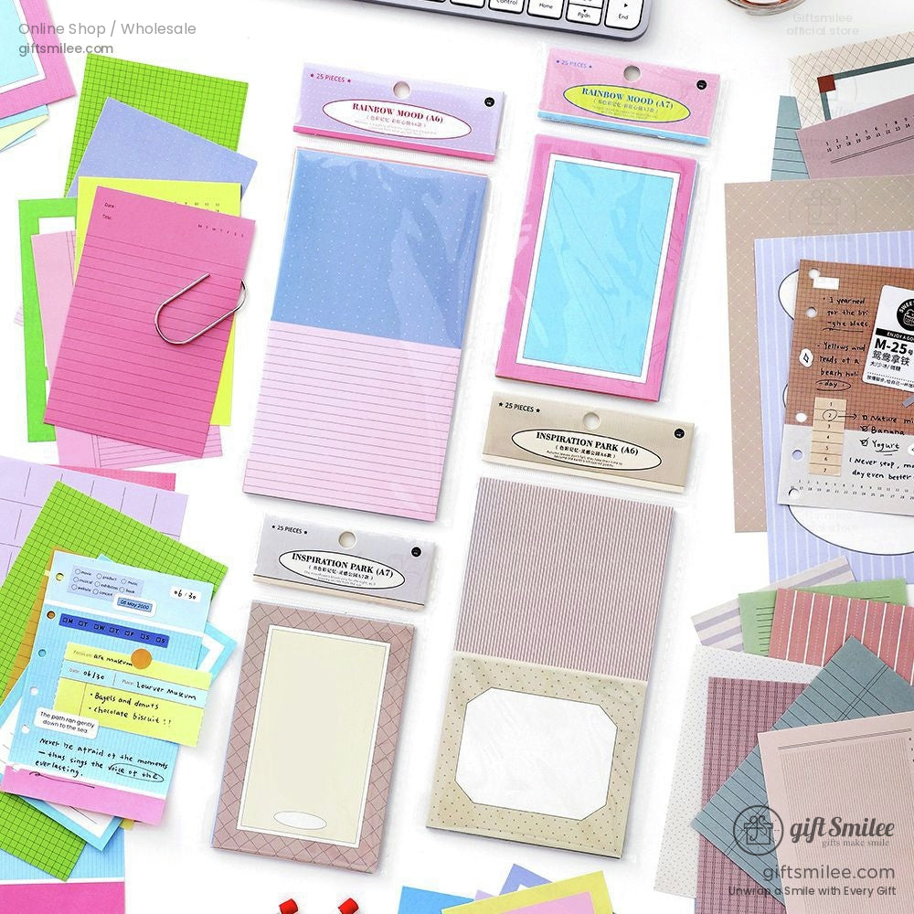 Decorative stationery packs featuring pastel and vintage-themed papers