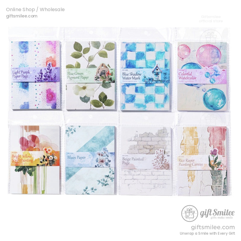 Assorted decorative paper packs with floral, watercolor, and vintage-inspired designs