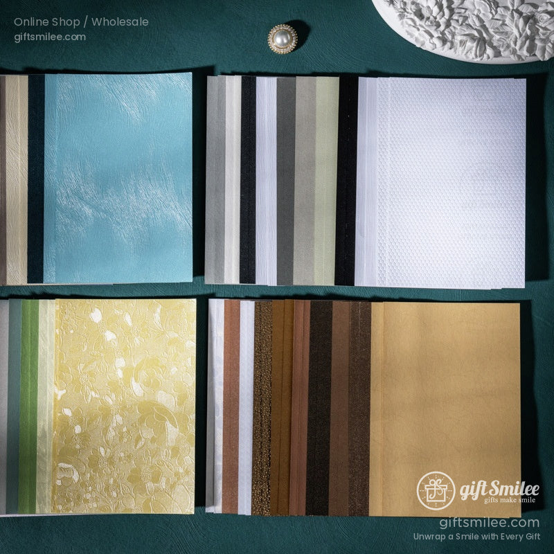 Decorative textured and floral scrapbook paper displayed in vibrant colors