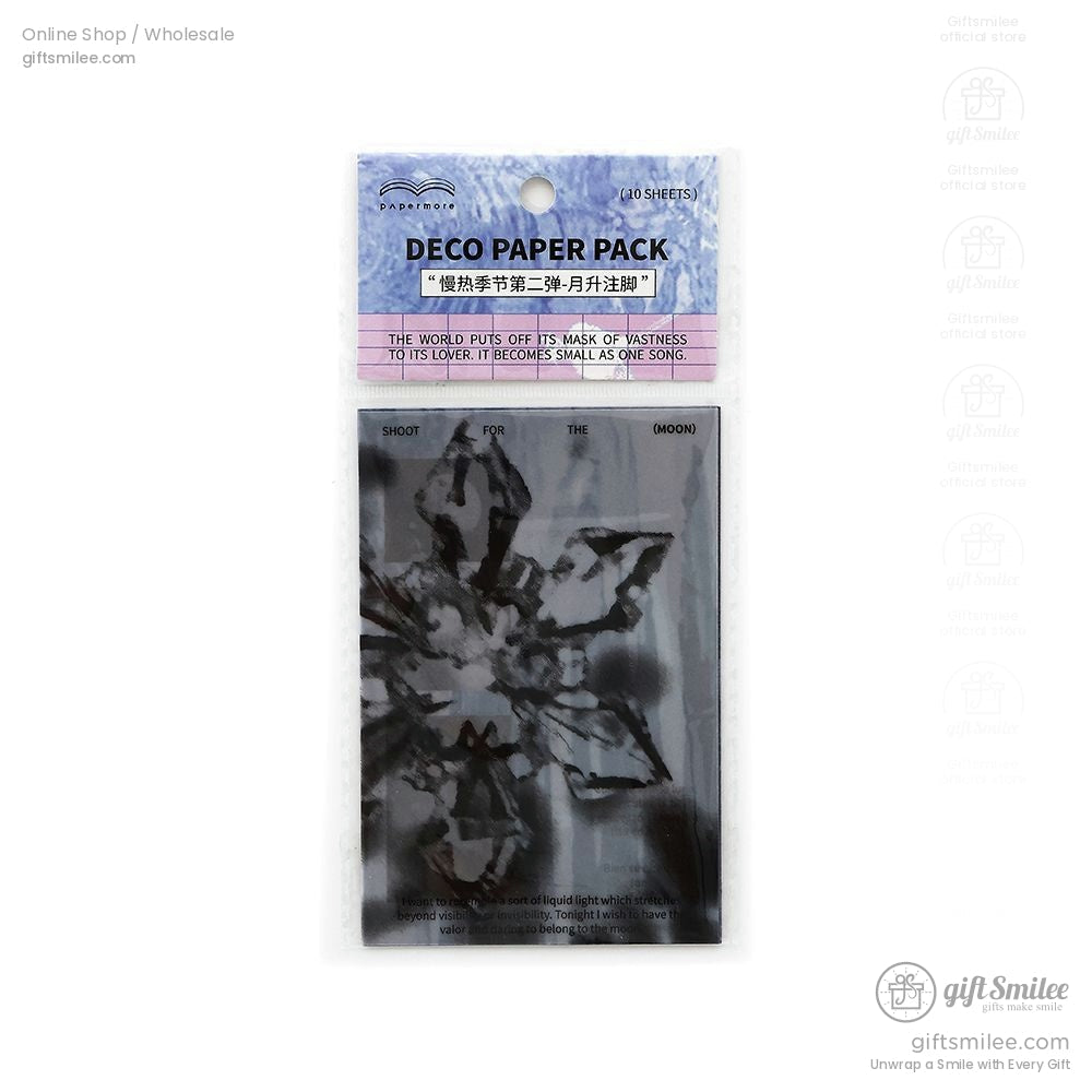 Packaged deco paper set with floral and moon-themed designs, labeled DECO PAPER PACK