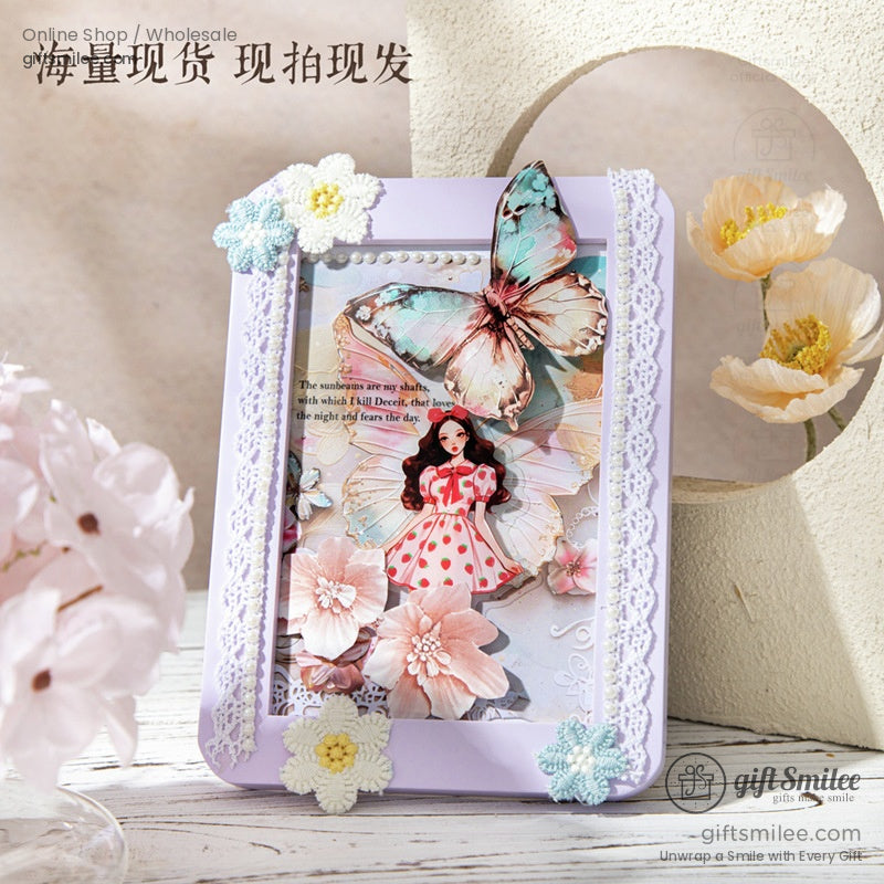 Handmade 3D butterfly paper with lace and doll embellishments for DIY projects