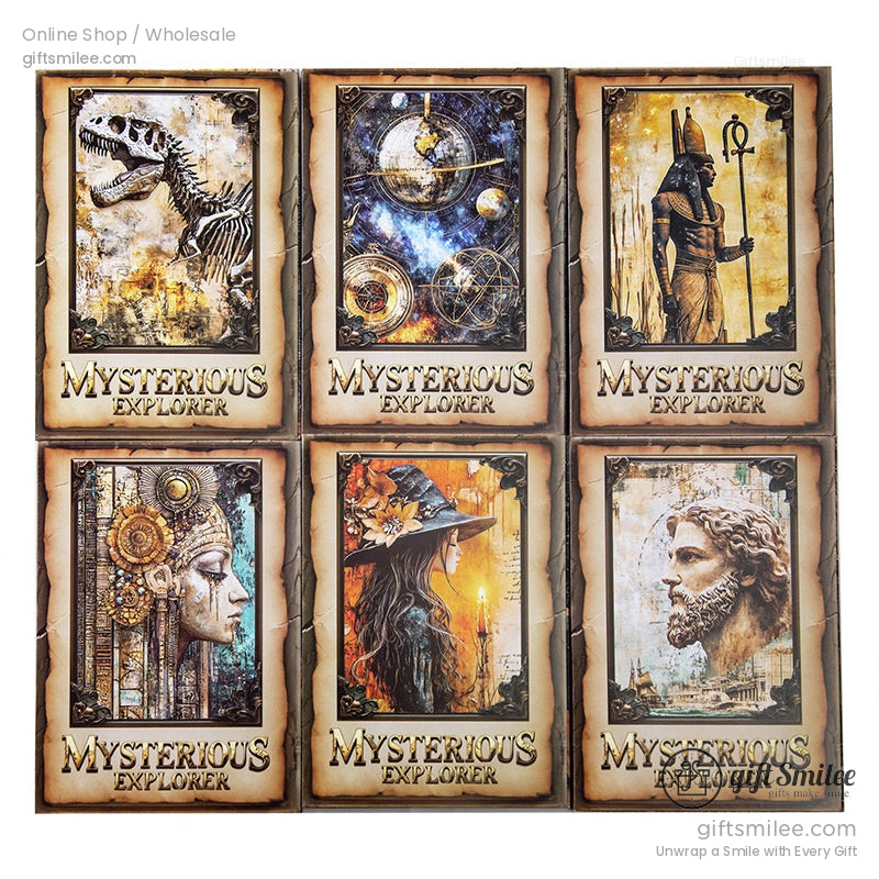 Full collection of Mysterious Explorer postcards, featuring a blend of history, astronomy, and archaeology
