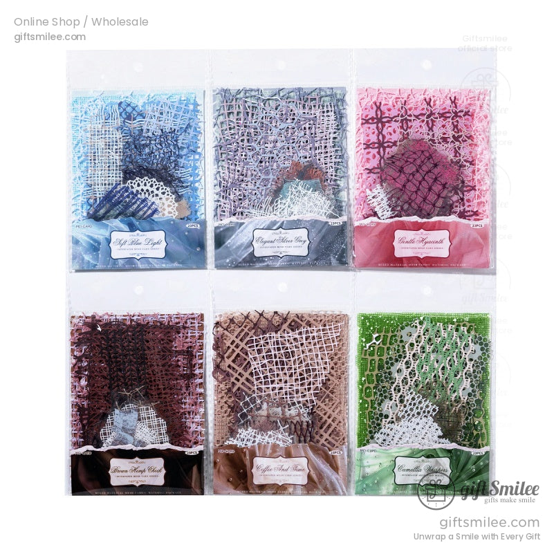 green, blue, pink, brown, and white