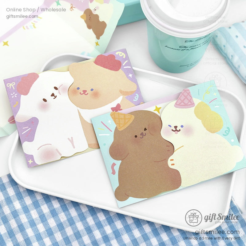 Pink and white kawaii animal sticky notes with pastel designs
