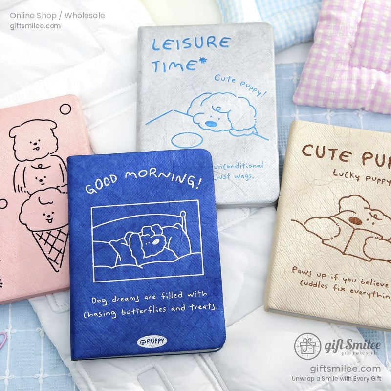 Pink puppy-themed journal with Sweetheart Puppy design featuring ice cream and adorable cartoon puppies