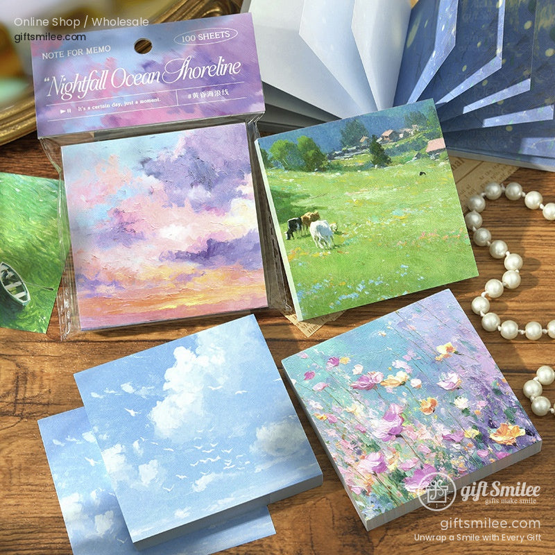 Sunset over ocean watercolor sticky note pad
