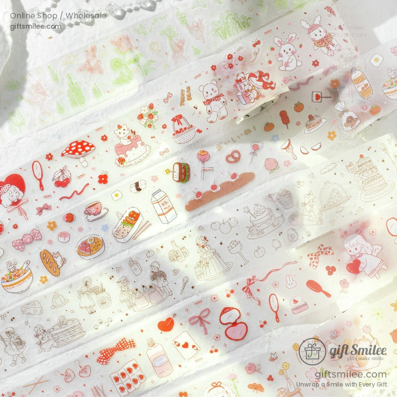 A variety of pastel decorative tapes with vintage-inspired designs for journaling and crafting