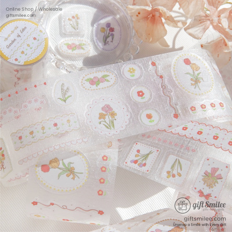 Garden-inspired decorative washi tape with delicate flower designs