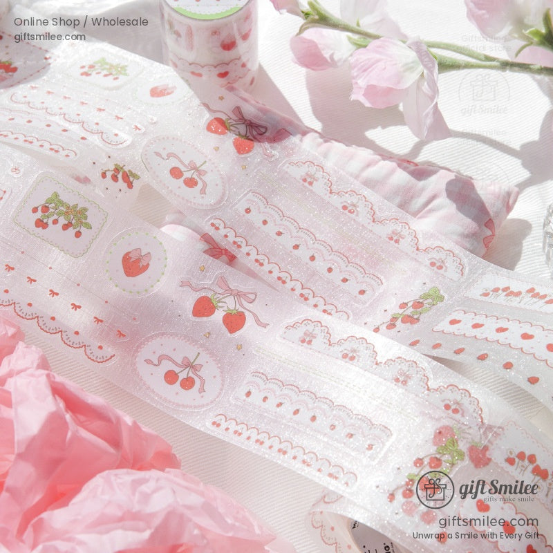 Sweet strawberry-themed washi tape for scrapbooking and crafts