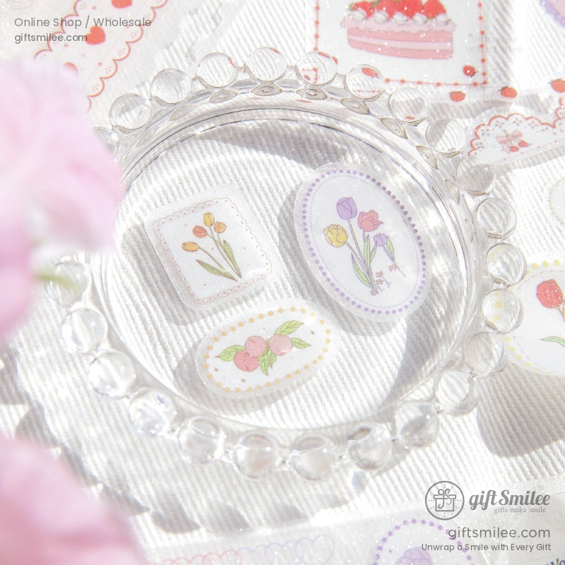 Crystal-clear washi tape with tulip and cherry motifs