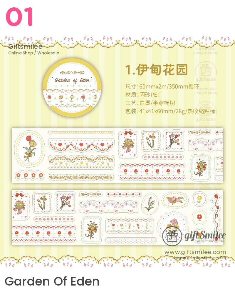 Pastel Washi Floral Bunny And Strawberry Die-Cutting Tape | KS-RT-1622