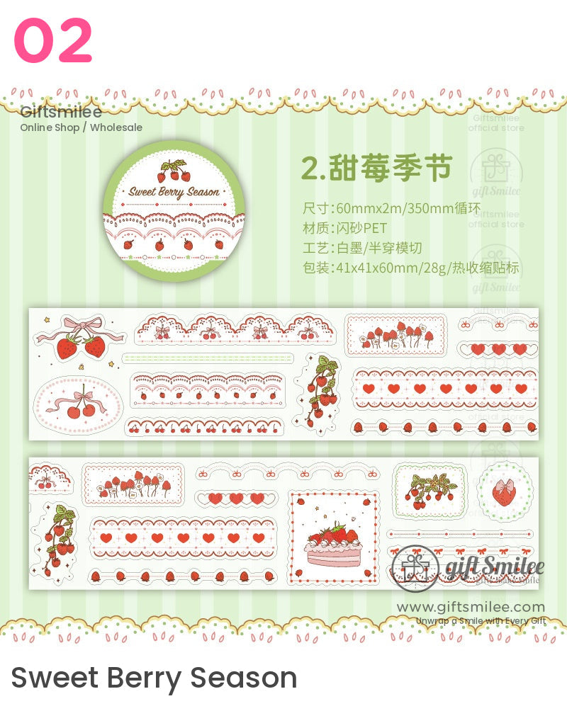 Pastel Washi Floral Bunny And Strawberry Die-Cutting Tape | KS-RT-1622