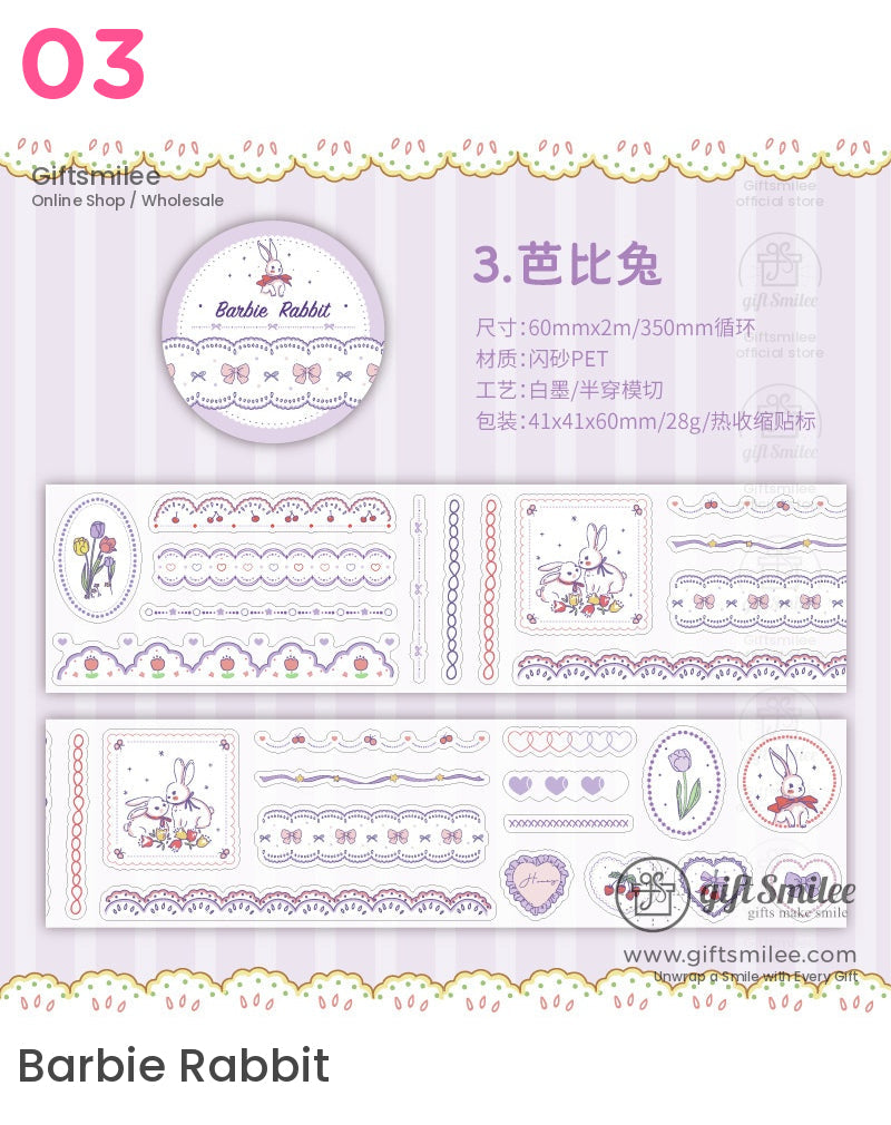 Pastel Washi Floral Bunny And Strawberry Die-Cutting Tape | KS-RT-1622