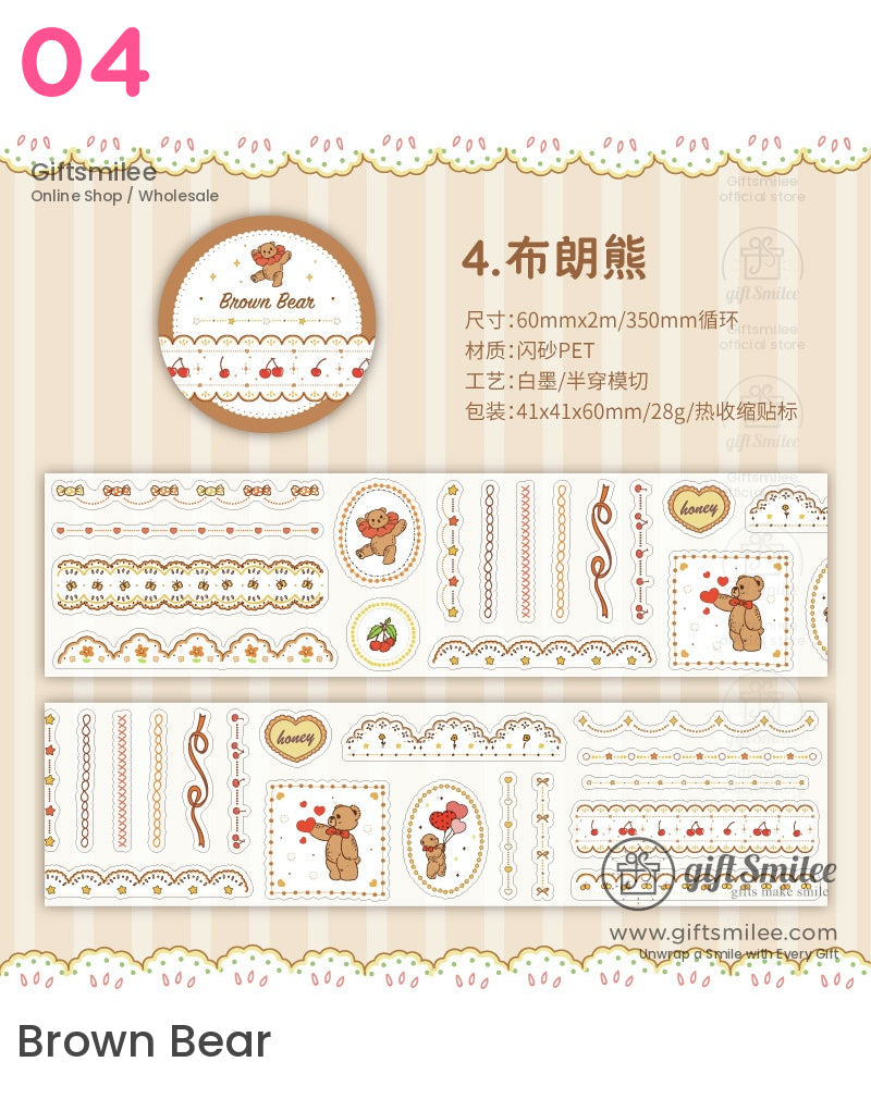Pastel Washi Floral Bunny And Strawberry Die-Cutting Tape | KS-RT-1622