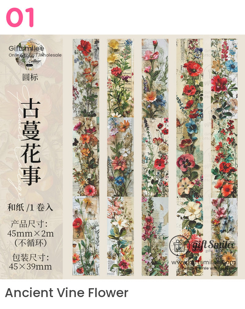 Vintage Botanical Floral Roll Tapes | KS-RT-1623