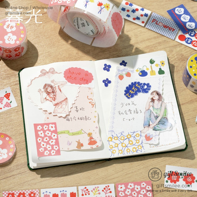 A scrapbook with decorative washi tape accents, showcasing creative journaling ideas