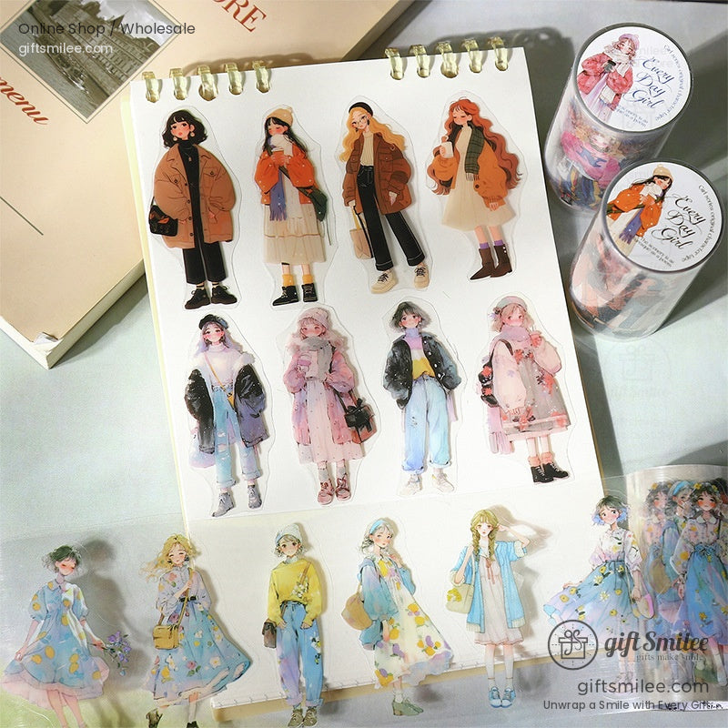 Stylish washi stickers featuring unique outfits for planners