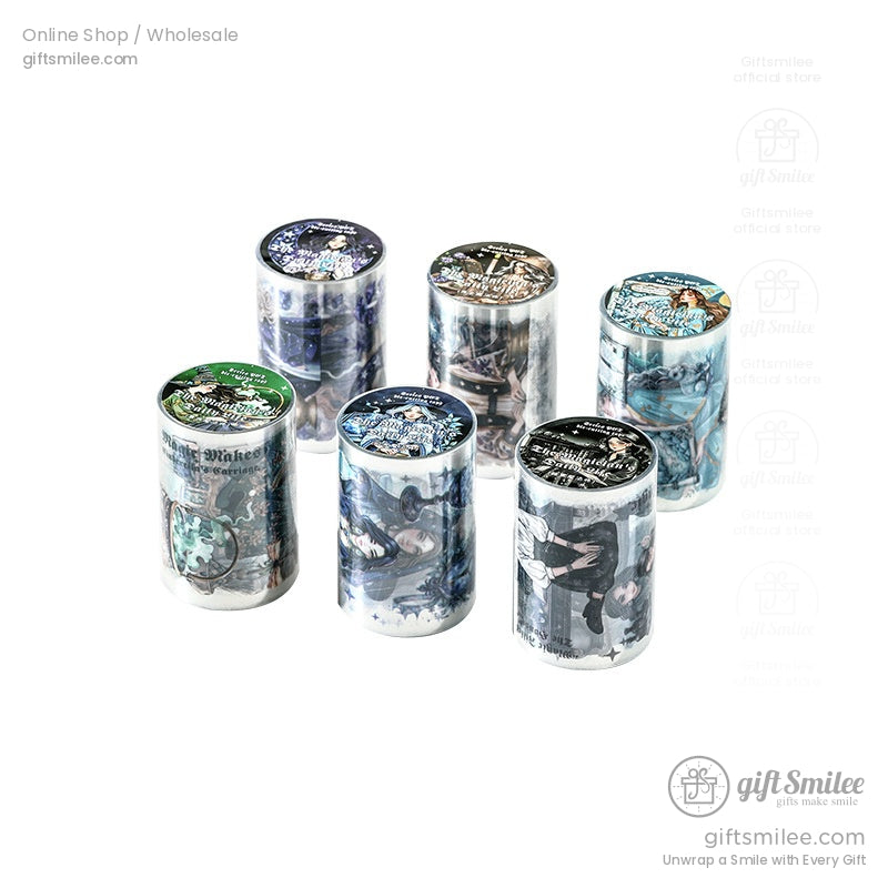 Set of six washi tape rolls featuring witchcraft designs, perfect for scrapbooking and craft enthusiasts