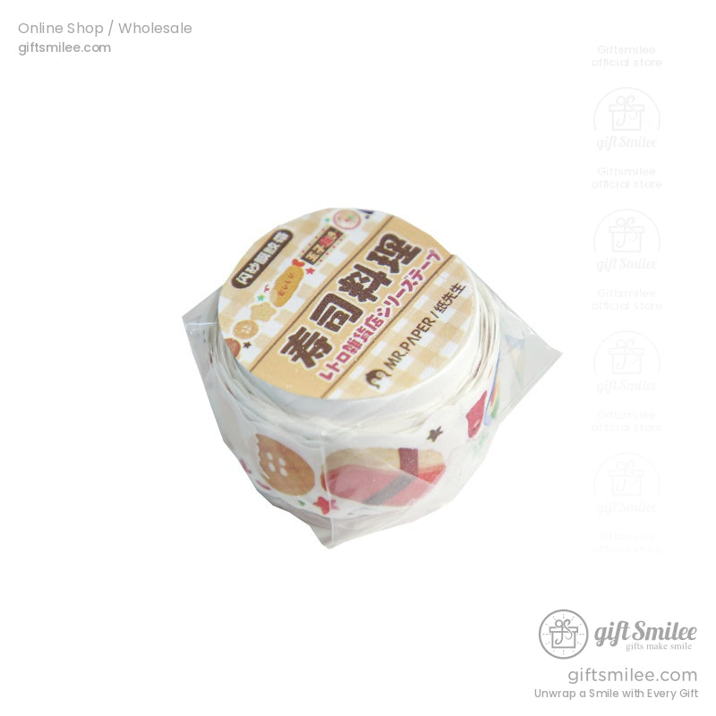 Single roll of sushi-themed Japanese washi tape in clear packaging