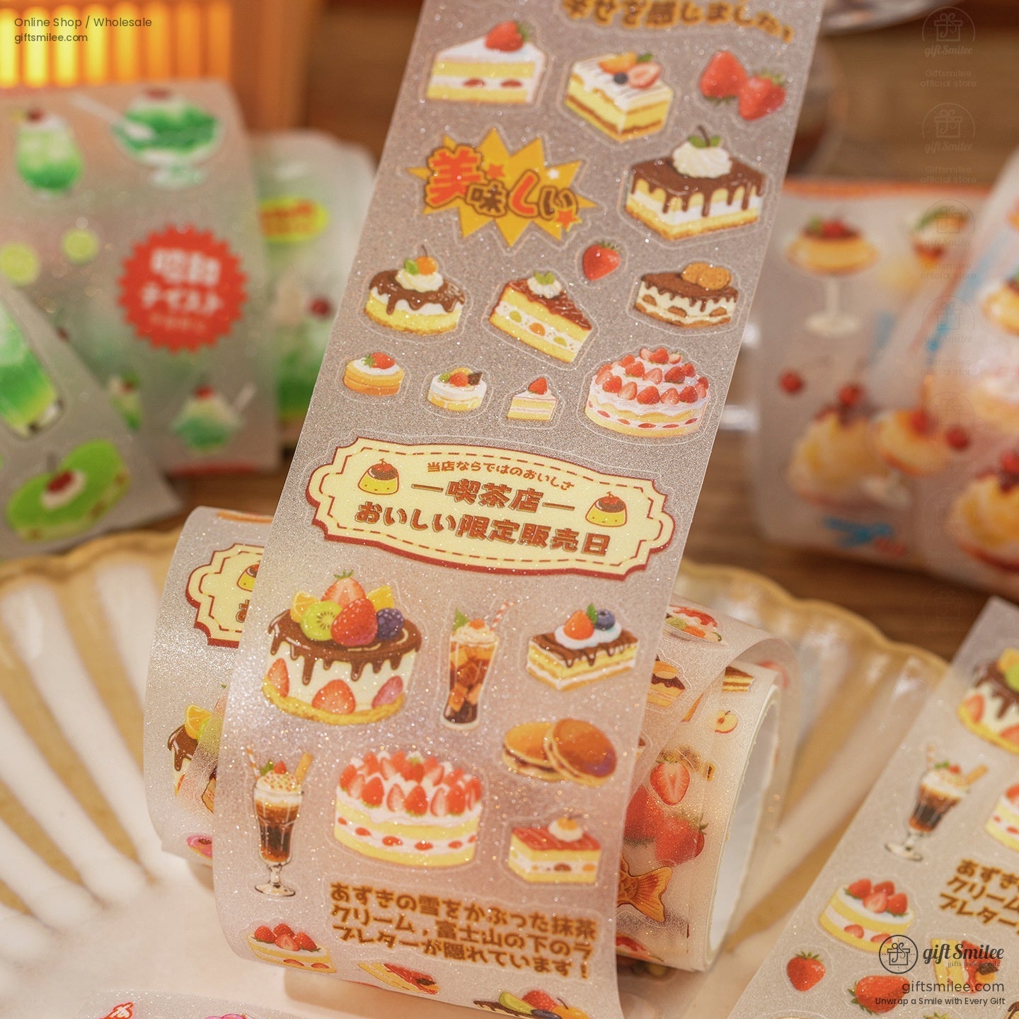 Kawaii tape roll with cake and fruit designs for crafting and scrapbooking