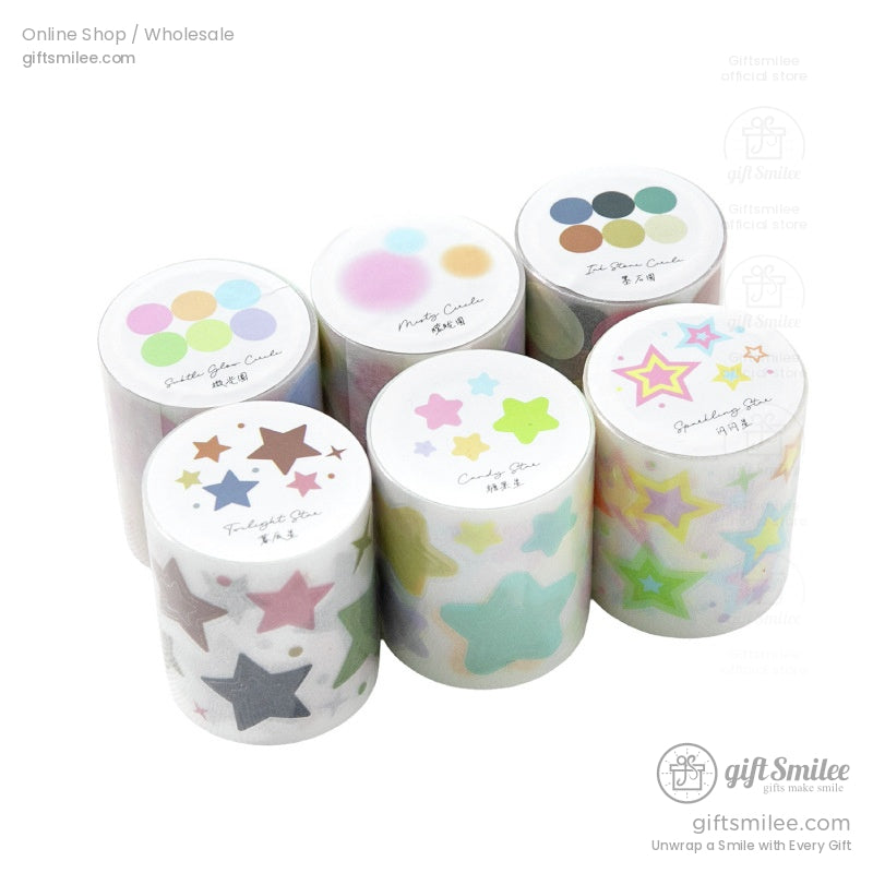 Full set of holographic glitter washi tape rolls in pastel designs