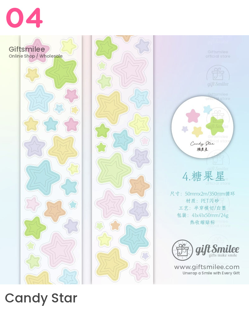 Holographic Glitter Star And Circle Die-Cut Tape | KS-RT-1649