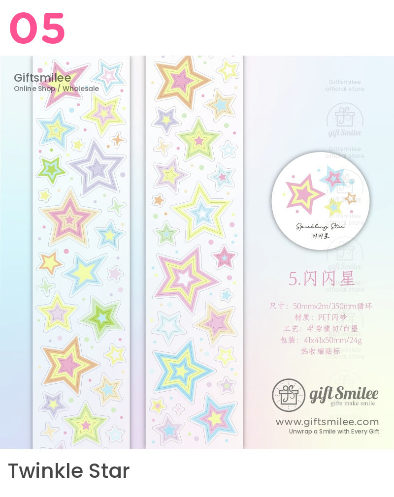 Holographic Glitter Star And Circle Die-Cut Tape | KS-RT-1649