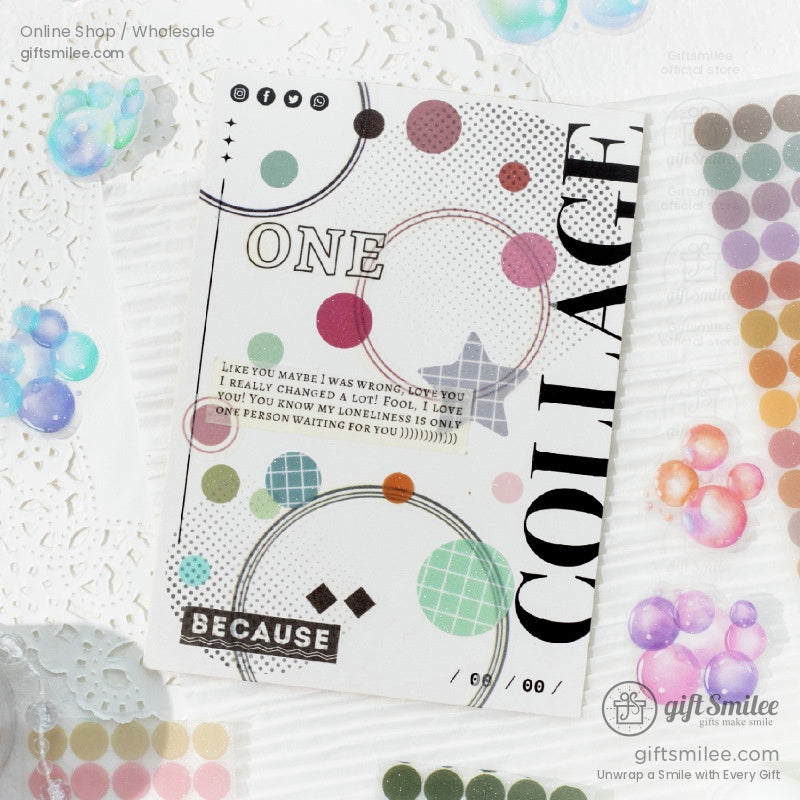 Creative journaling page featuring holographic washi tape designs with dots and stars