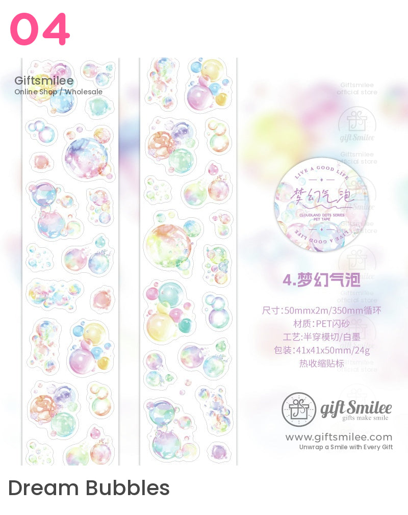 Holographic Pastel Rainbow Dots Stars Bubbles Die-Cut Tape | KS-RT-1651
