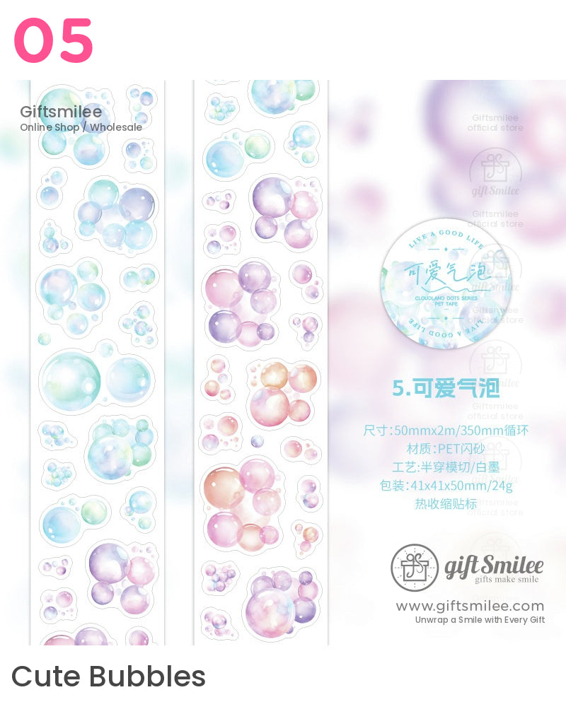 Holographic Pastel Rainbow Dots Stars Bubbles Die-Cut Tape | KS-RT-1651