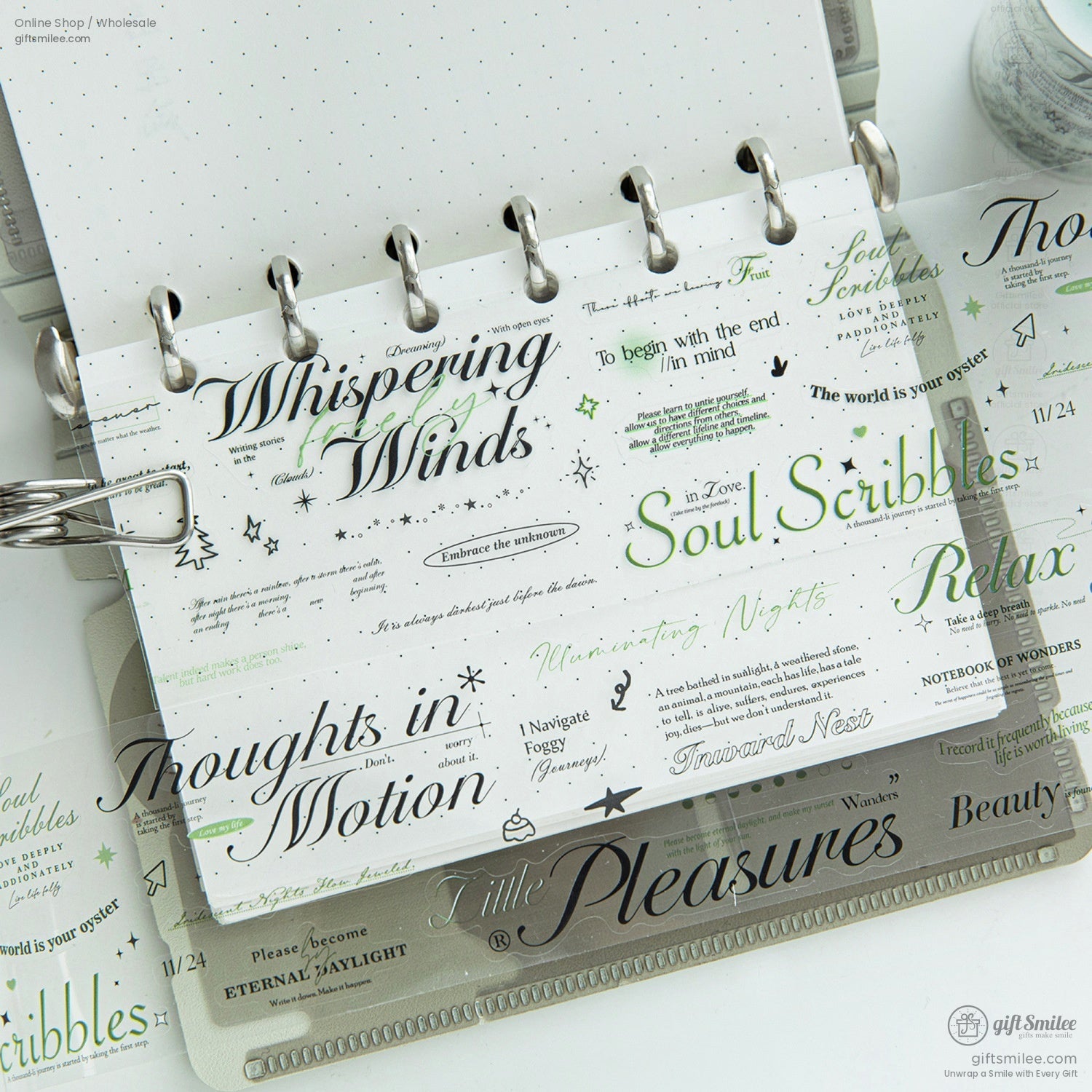 Inspirational-themed washi tape on a planner featuring unique typography