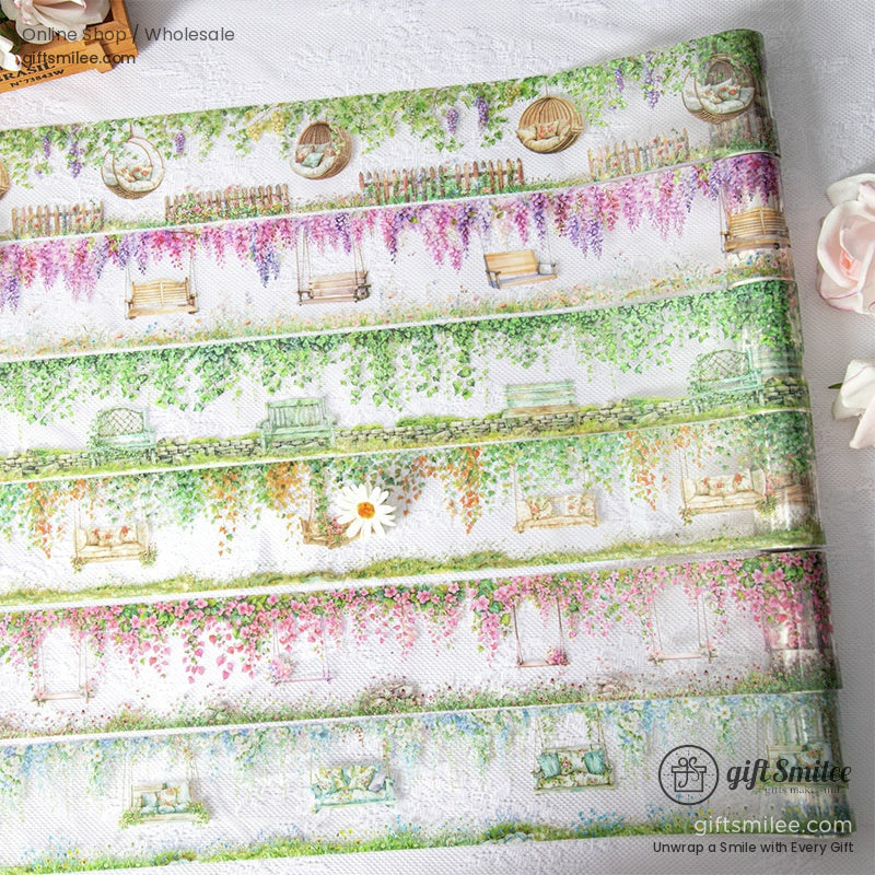 Decorative washi tape with a swing surrounded by ivy and green foliage