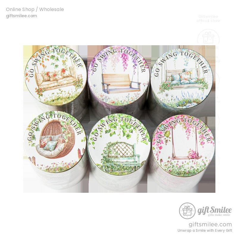 Collection of washi tape rolls with scenic swing garden themes