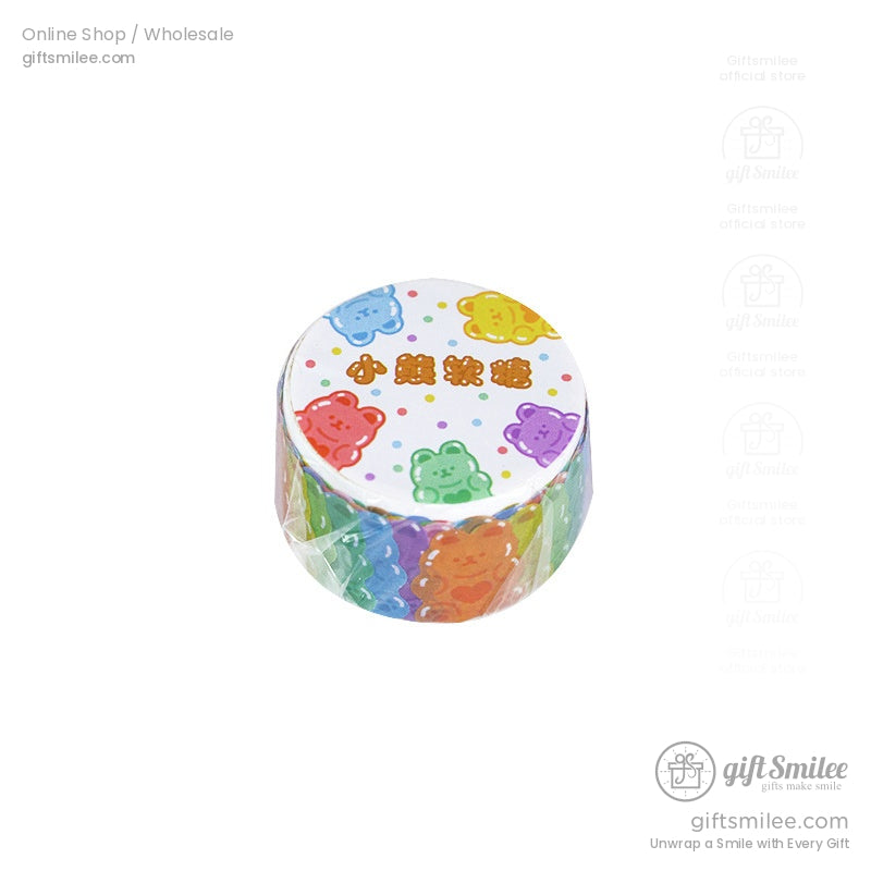 Single roll of kawaii bear-patterned washi tape in rainbow colors