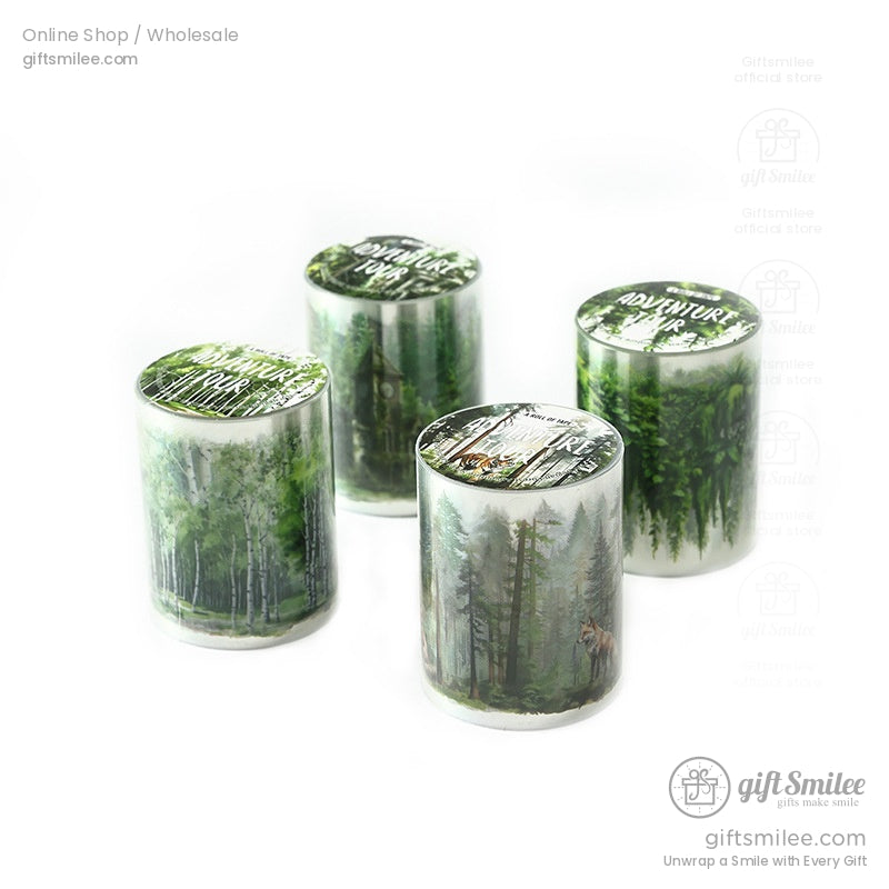 Four nature-inspired washi tape rolls displayed on a white background, showcasing their intricate designs
