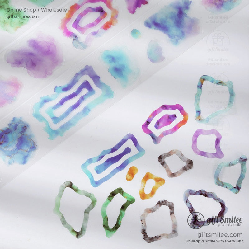 Close-up of colorful abstract washi tape strips for DIY and journaling