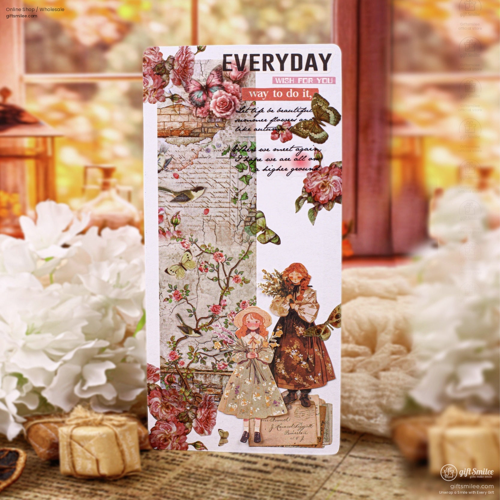 Decorative scrapbook page using vintage floral and butterfly washi tape designs