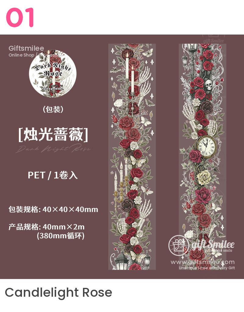 Gothic Dark Roses Vintage Decorative Pet Tape | KS-RT-1675