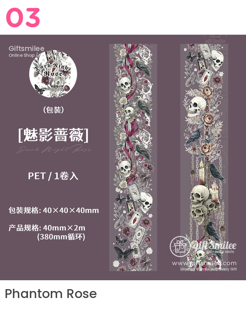 Gothic Dark Roses Vintage Decorative Pet Tape | KS-RT-1675