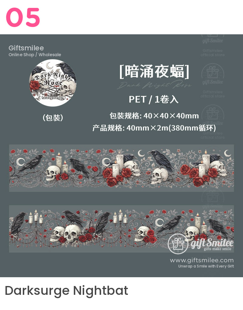 Gothic Dark Roses Vintage Decorative Pet Tape | KS-RT-1675