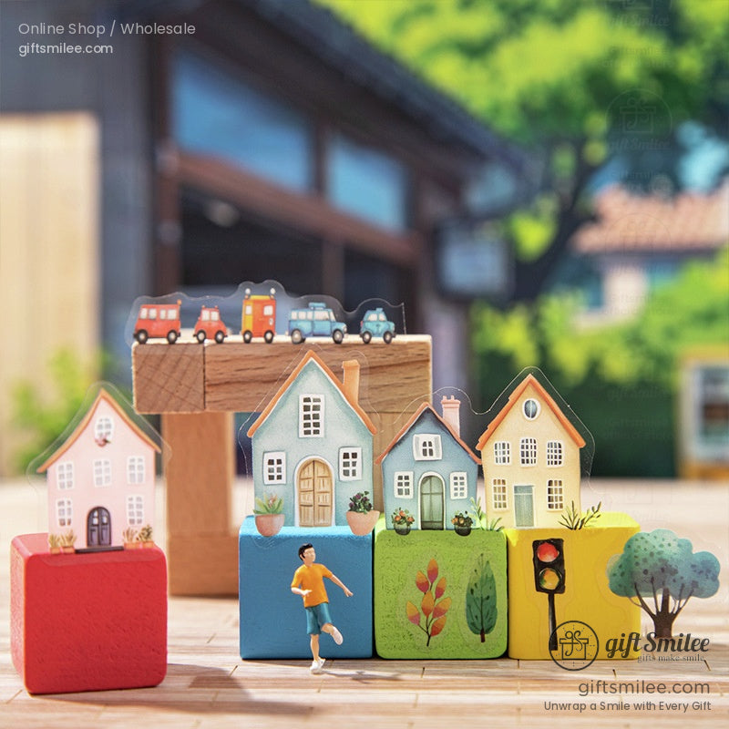 Colorful houses and blocks in a DIY small town paper model kit
